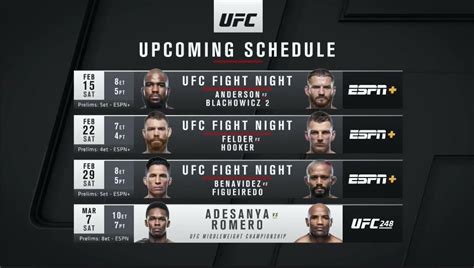 UFC Schedule .